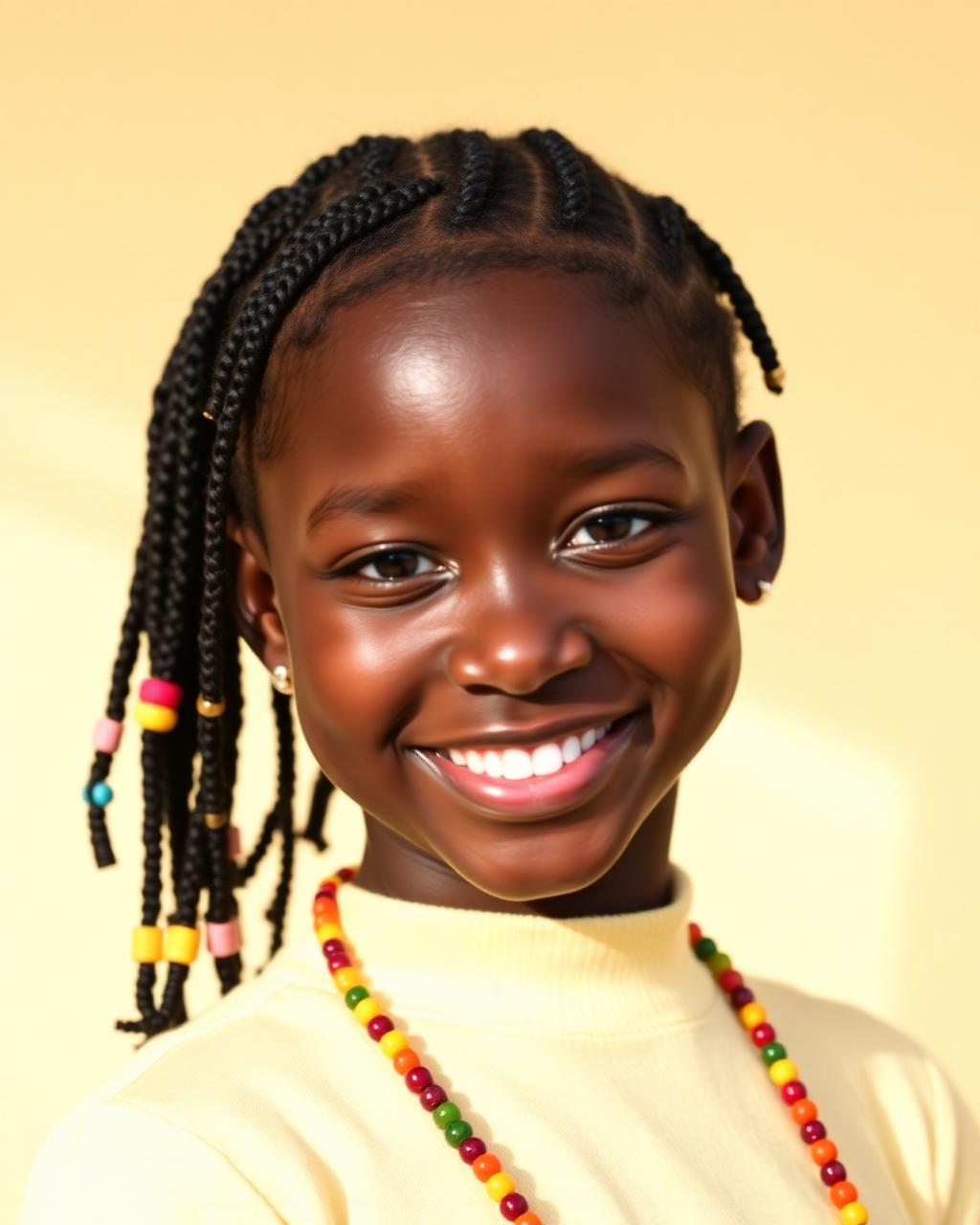 Young girl with beaded braids, smiling